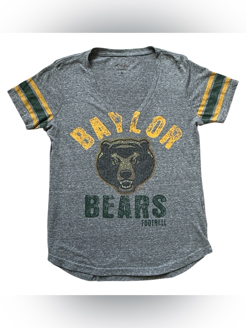 Baylor Bears Rhinestone Football Tee Gray V Neck Game Day Shirt Women’s M Games
